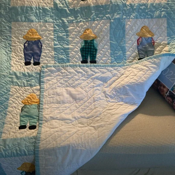 Handmade Quilt with Farmer Appliqué - Picture 2 of 3